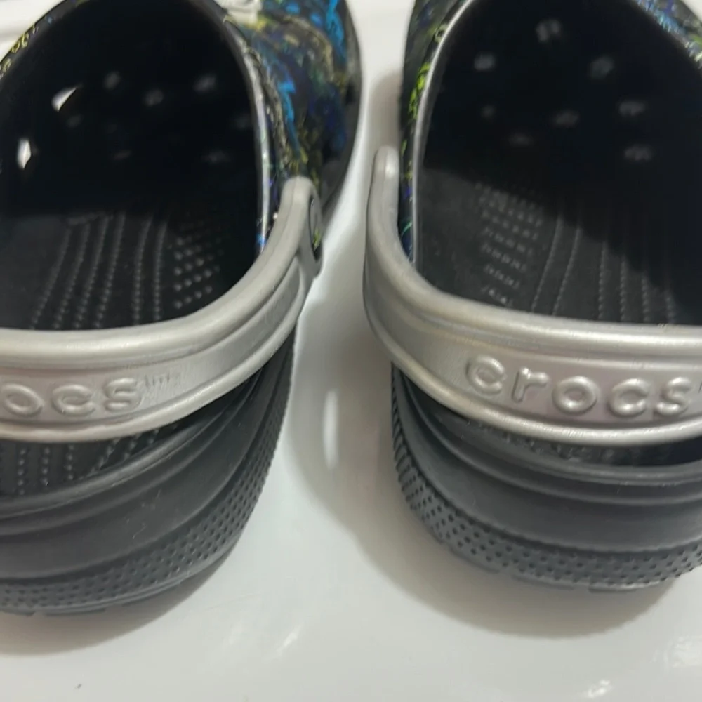 CROCS Black and Silver Slippers with Ventilation Holes